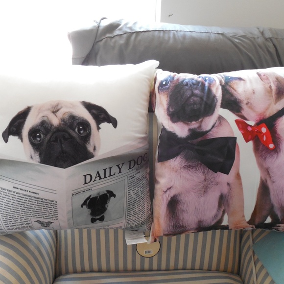 Cozy Couch Bedding New Lot Of 2 Super Soft Cute Pugs Pillows